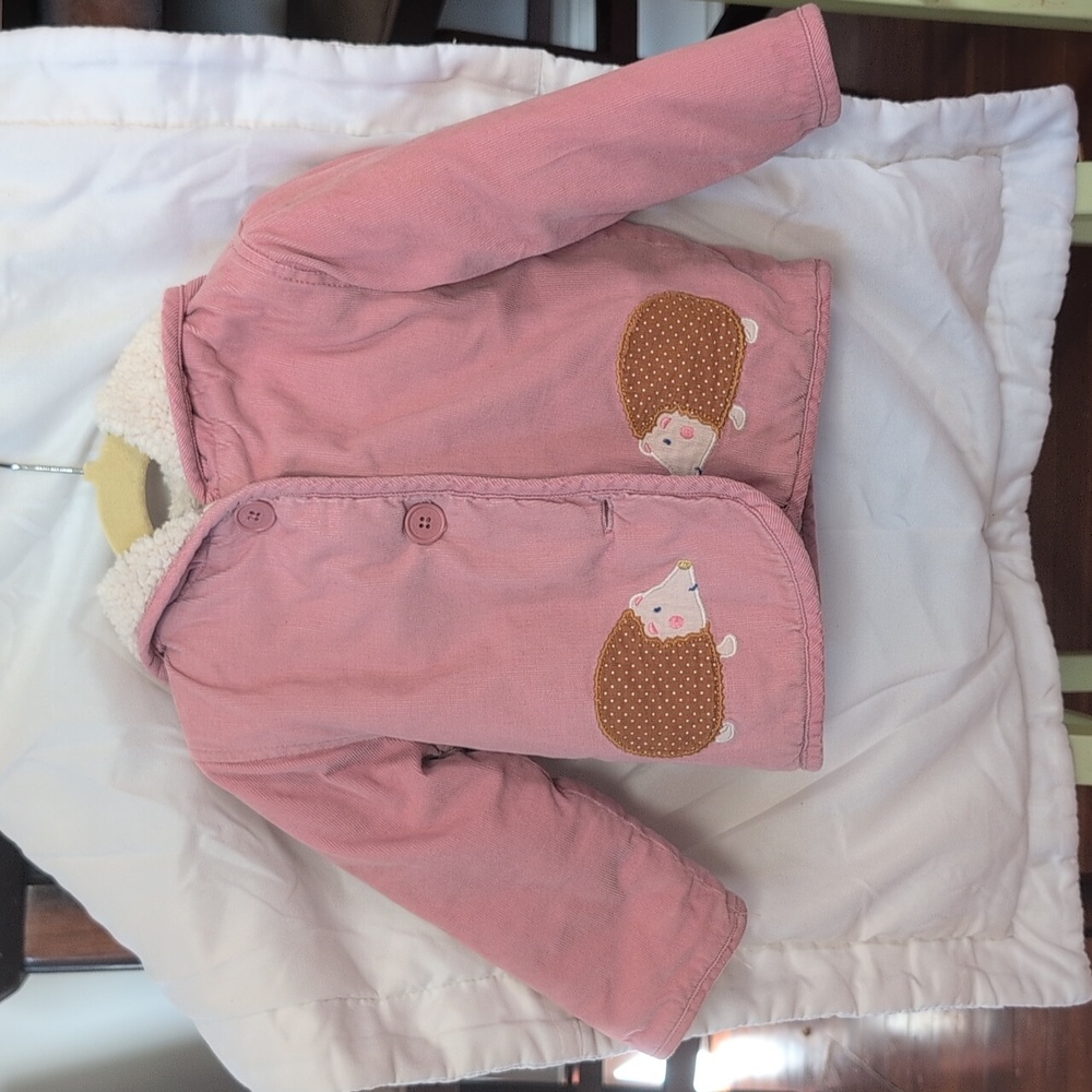 Mini Boden Pink Kids Corduroy Jacket with Hedgehogs